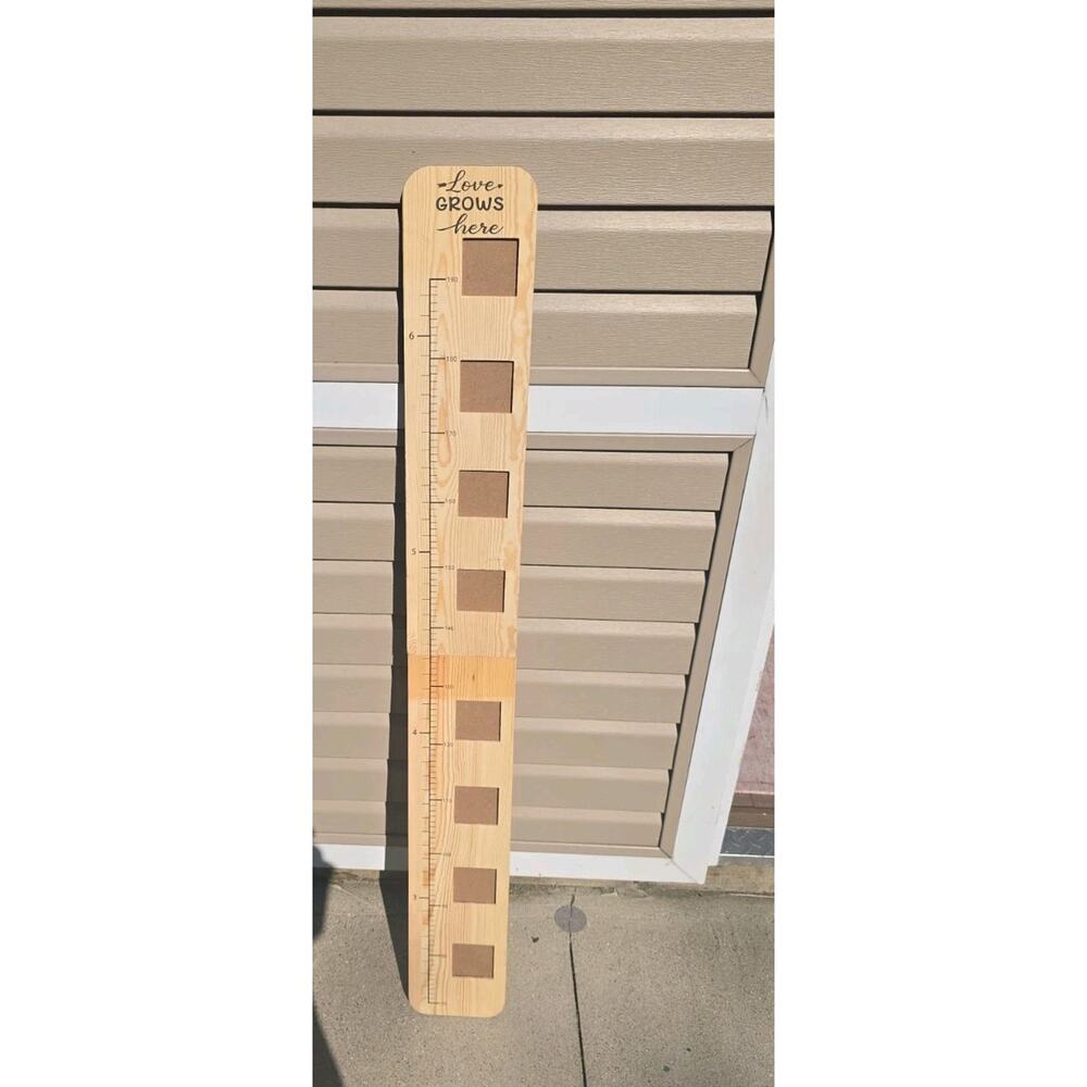 Love Grows Here Wooden Growth Chart Ruler Photo Frame for Kids cm & Inches